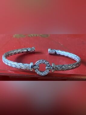 Vintage Dyadema 925 Silver Woven w/CZ Circle Bangle Bracelet Italy